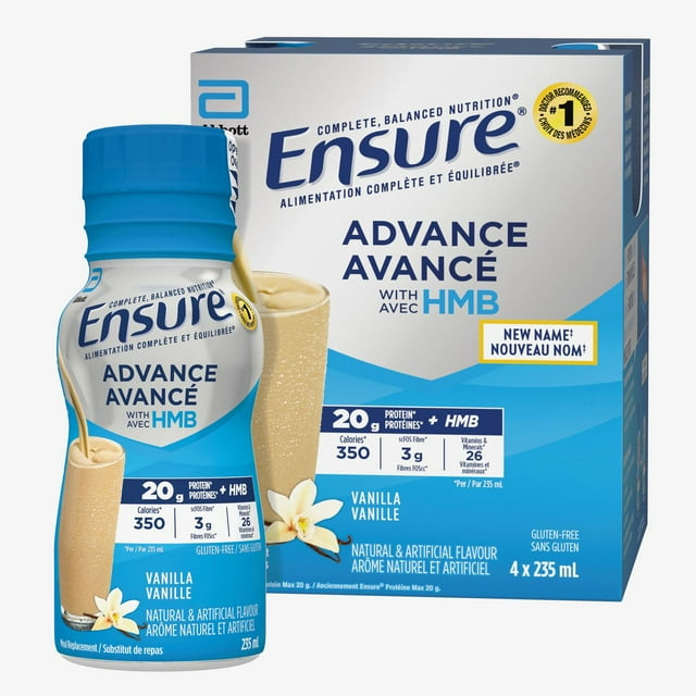 Ensure Advance, Meal Replacement Shakes, Protein Shakes with of Protein to Help Build Muscle, Vanilla, 4 x 235-mL Bottles