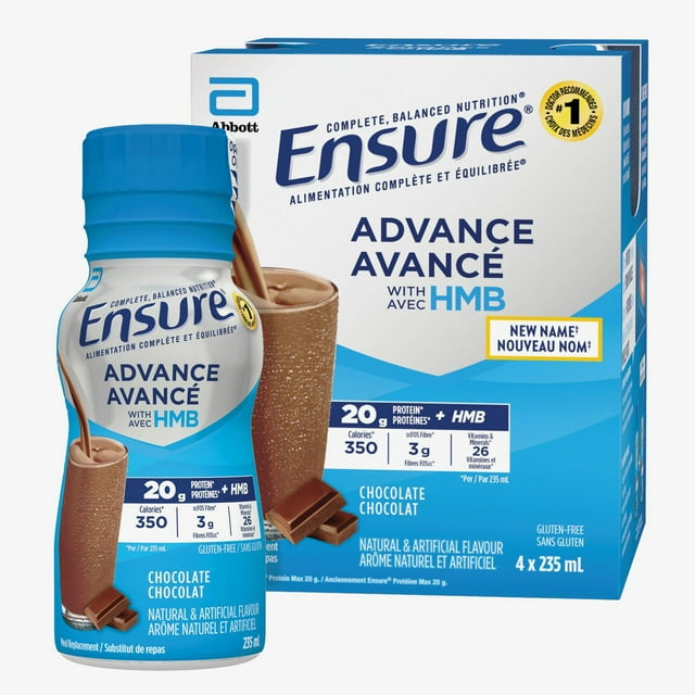 Ensure Advance, Meal Replacement Shakes, Protein Shakes with 20g of Protein to Help Build Muscle, Chocolate, 4 x 235-ml Bottles