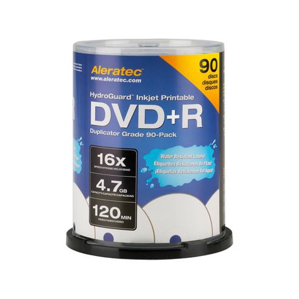 Aleratec Disques DVD + R imprimable à Hydroguard avec à jet d'encre 16x, qualité pour duplicateur, paquet de 90