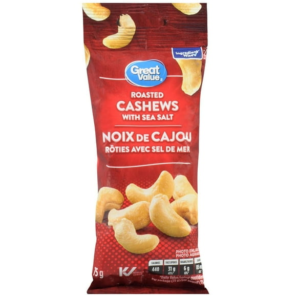 Great Value Roasted Cashews with Sea Salt, 75 g