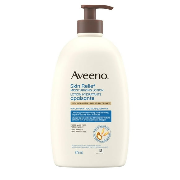 Aveeno Skin Relief Moisturizing Lotion, Shea Butter, Oat, Dimethicone, Dry Skin Body Moisturizer, Fragrance Free, 975 mL