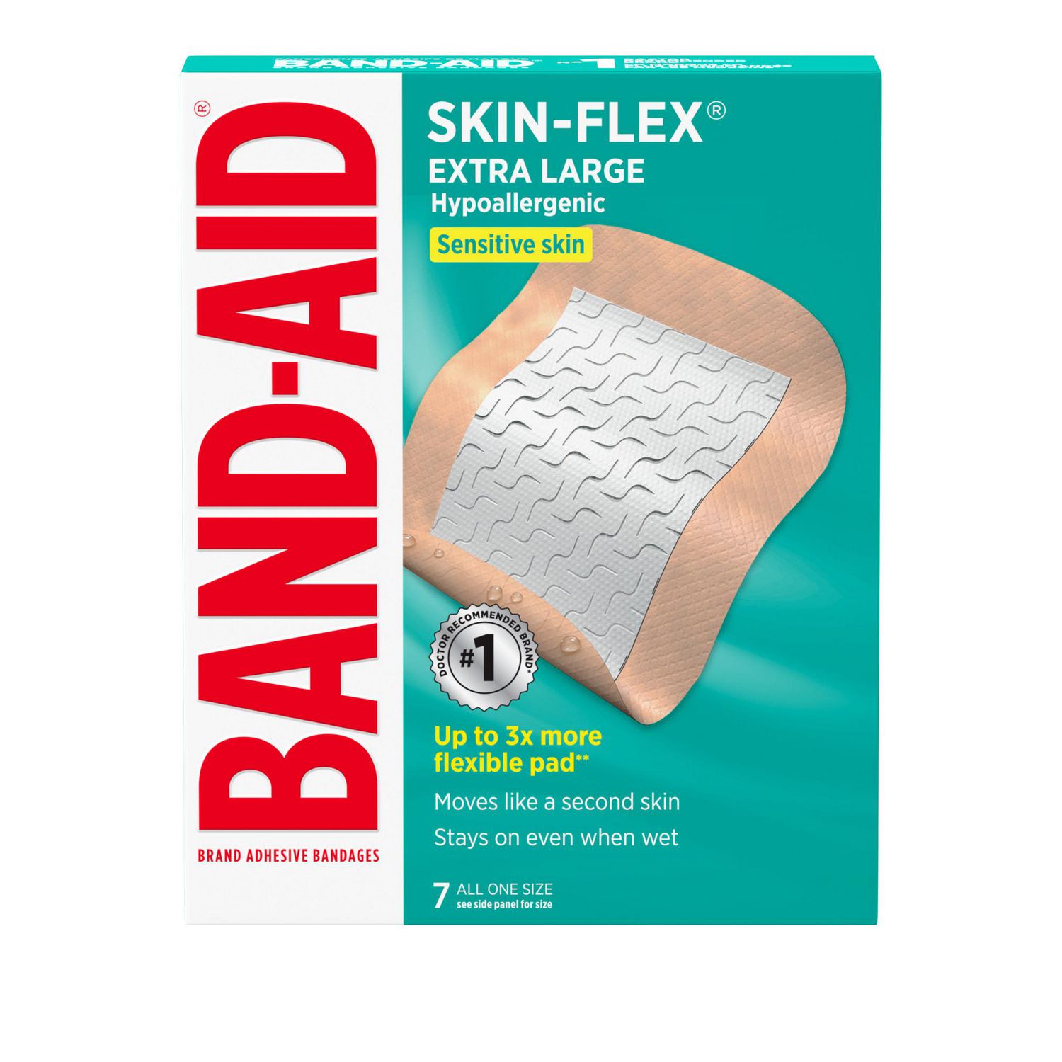 Band-Aid Brand Skin-Flex Extra Large Adhesive Bandages, 7 Count – Flexible, Sterile Wound Care for Knees and Wound Care of Minor Cuts, Scrapes & Burns