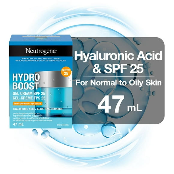 Neutrogena Hydro Boost Gel Cream SPF 25 with Broad Spectrum UVA/UVB Hydrating Hyaluronic Acid & Antioxidant, Oil-Free Moisturizer, Non-Comedogenic, 47 mL