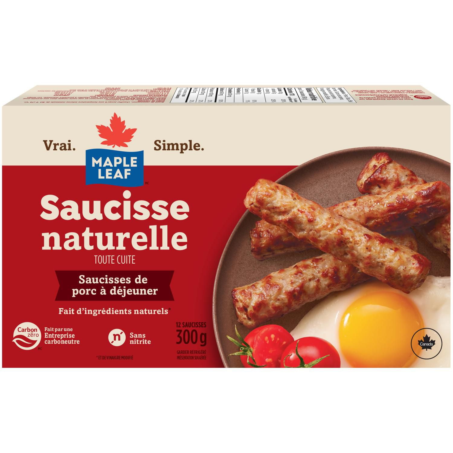 Maple Leaf Natural Pork Breakfast Sausage Fully Cooked 300 g Walmart