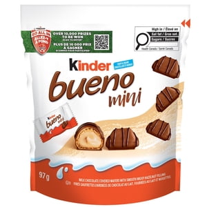 KINDER BUENO Mini Milk Chocolate Covered Crispy Wafers With Hazelnut Cream, 18 Individually Wrapped Mini Wafer Bars Per Pack, 97 g