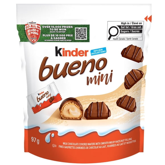 KINDER BUENO Mini Milk Chocolate Covered Crispy Wafers With Hazelnut Cream, 18 Individually Wrapped Mini Wafer Bars Per Pack, 97 g