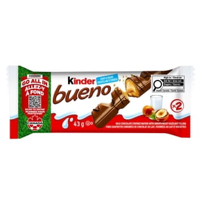 KINDER BUENO Milk Chocolate Covered Crispy Wafer Bars With Hazelnut Cream, 2 Individually Wrapped Wafer Bars Per Pack, 43 g