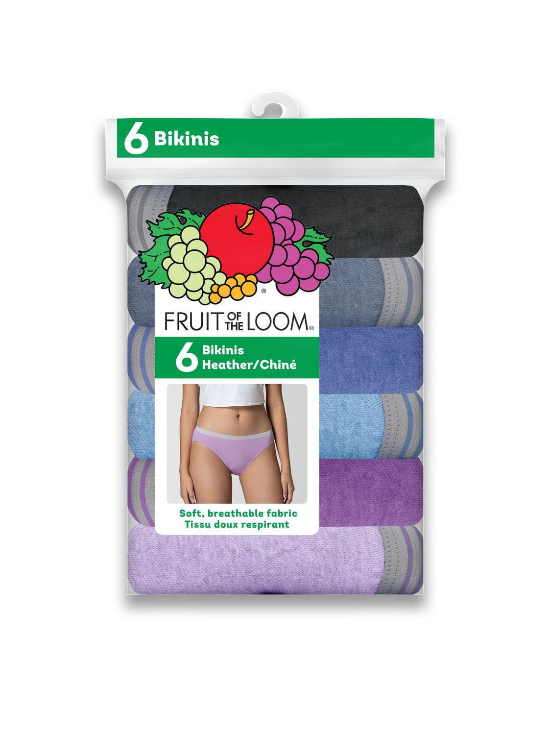 Fruit of the Loom Women's Assorted Heather Bikini Panty, 6-Pack