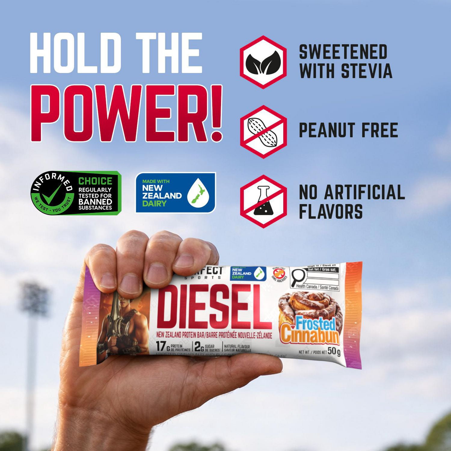Barre protéinée DIESEL Nouvelle-Zélande, cannelle glacée, 50 g/barre