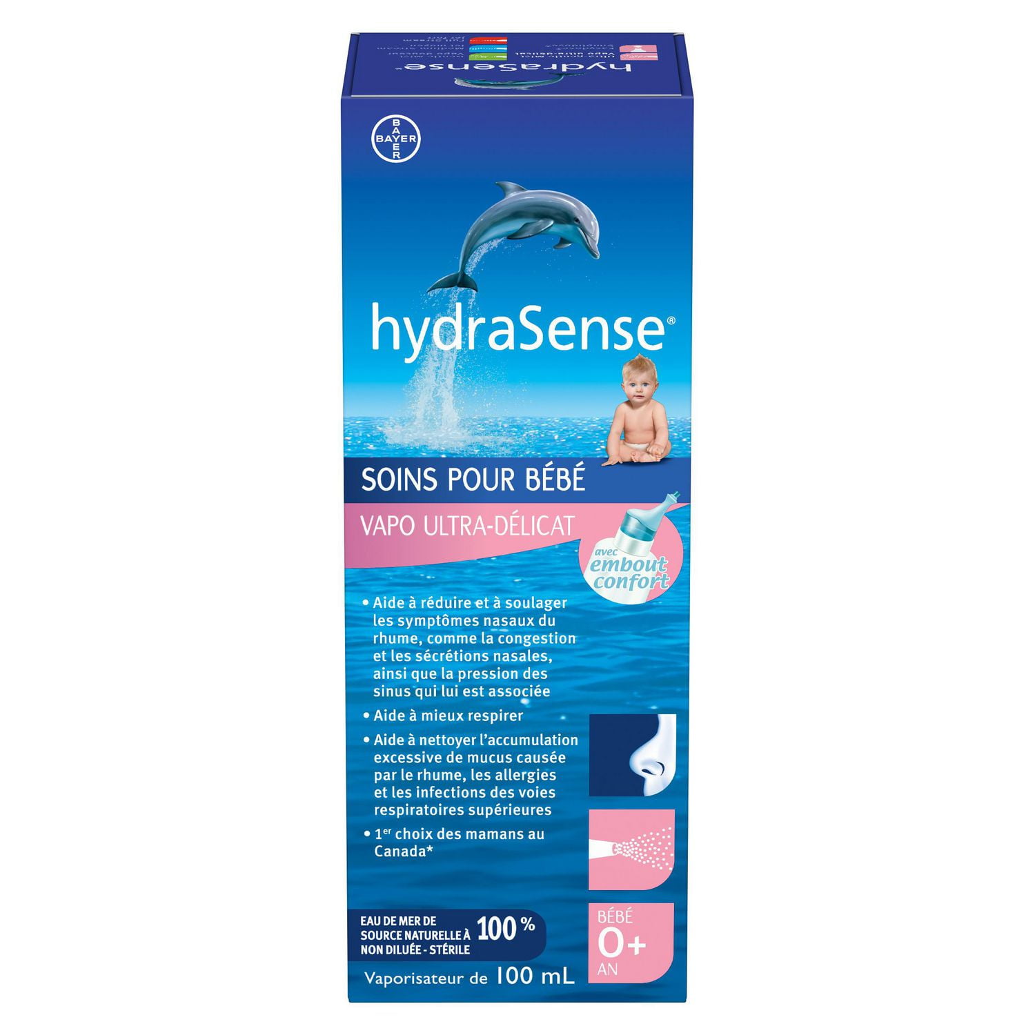 Vaporisateur nasal hydraSense Vapo ultra-délicat, soins du nez pour bébé, soulage les nez congestionnés et bouchés, eau de mer naturelle à 100 %, non médicamenteux, sans agent de conservation, stérile 100 ml