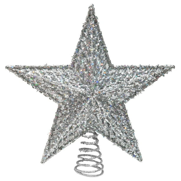 Holiday Time Silver Glitter Wire Star Christmas Tree Topper, Silver 