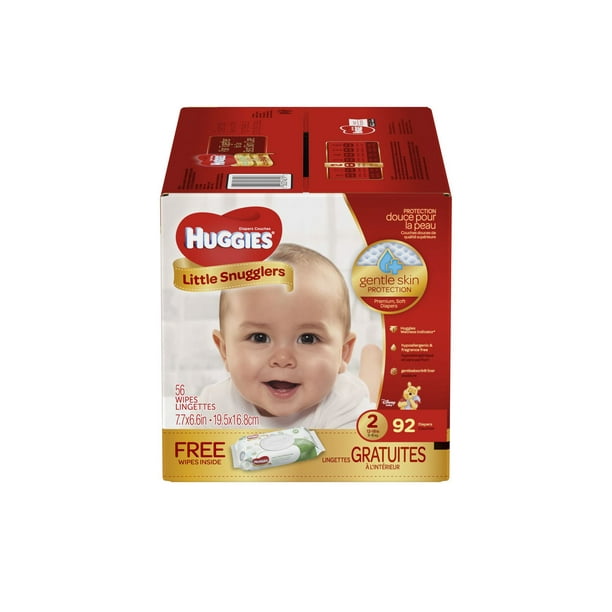 Couches pour bébés Huggies Little Snugglers avec emballage de lingettes Natural Care gratuit