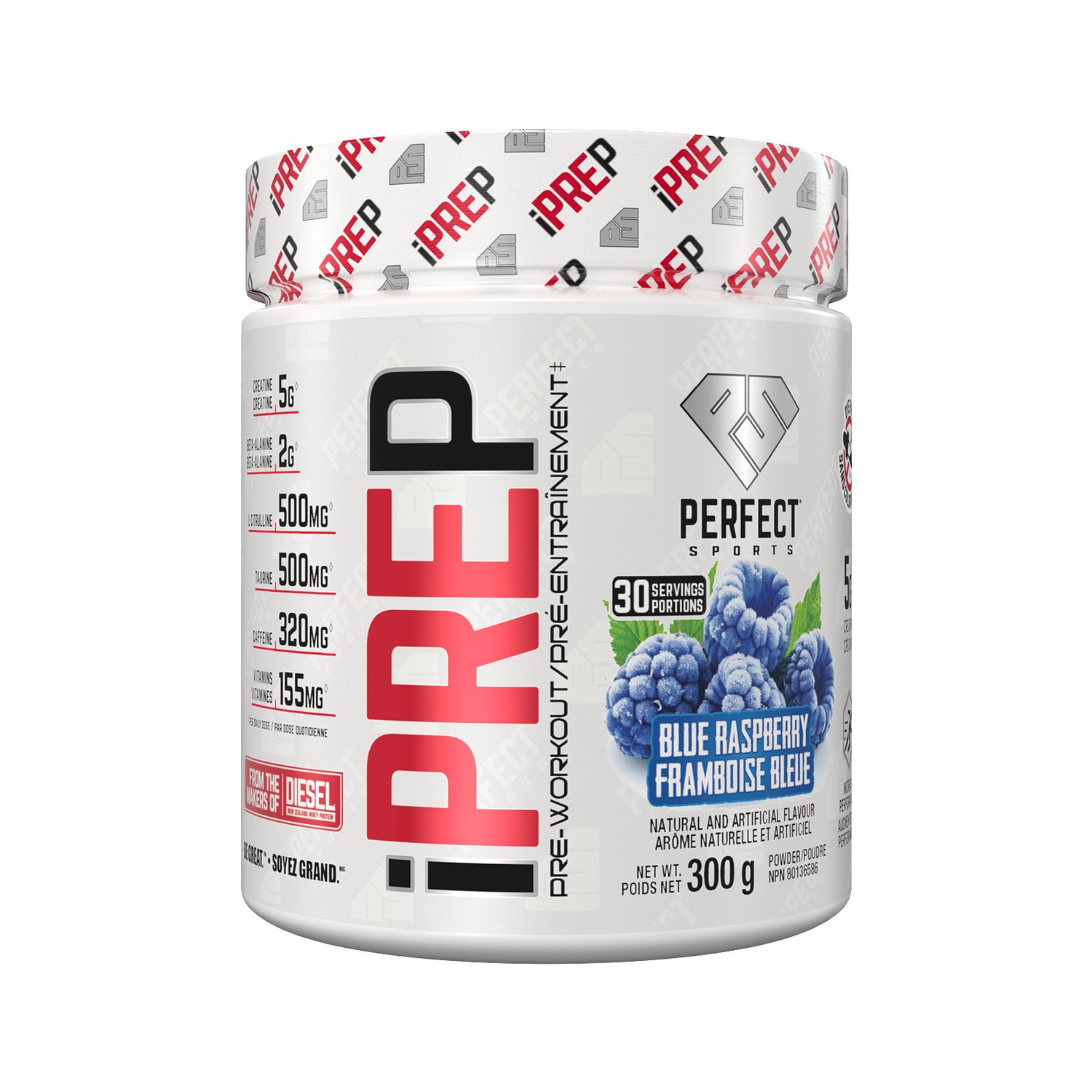 iPREP Pré-entraînement avancé avec créatine, PERFECT Sports, bleu framboise 300 g