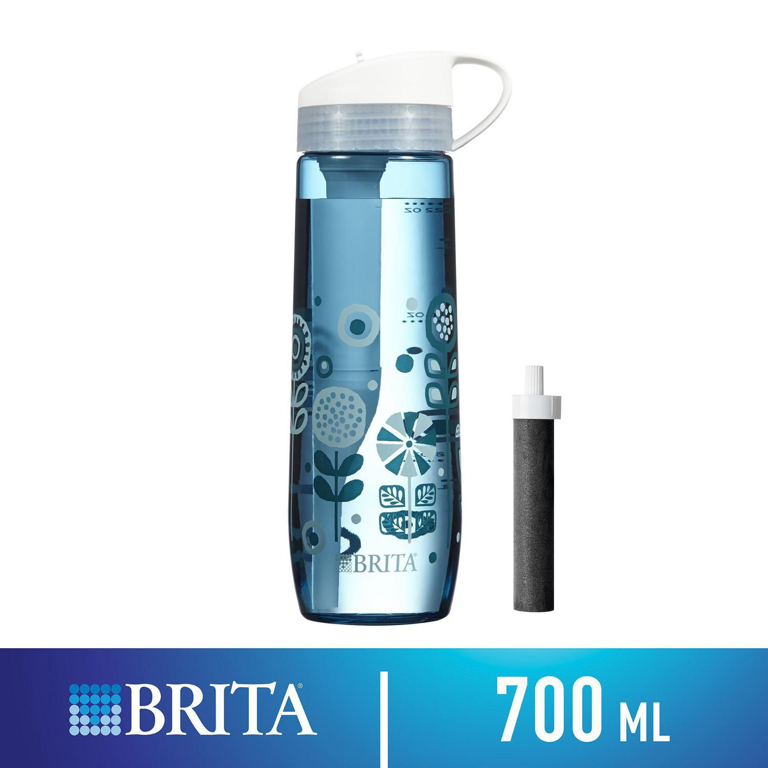Brita Hard Sided Bottle with 1 Bottle Filter, Blue with Patterned