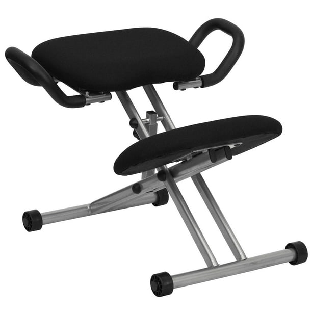 Chaise à appui-genoux de bureau ergonomique avec poignées en tissu noir
