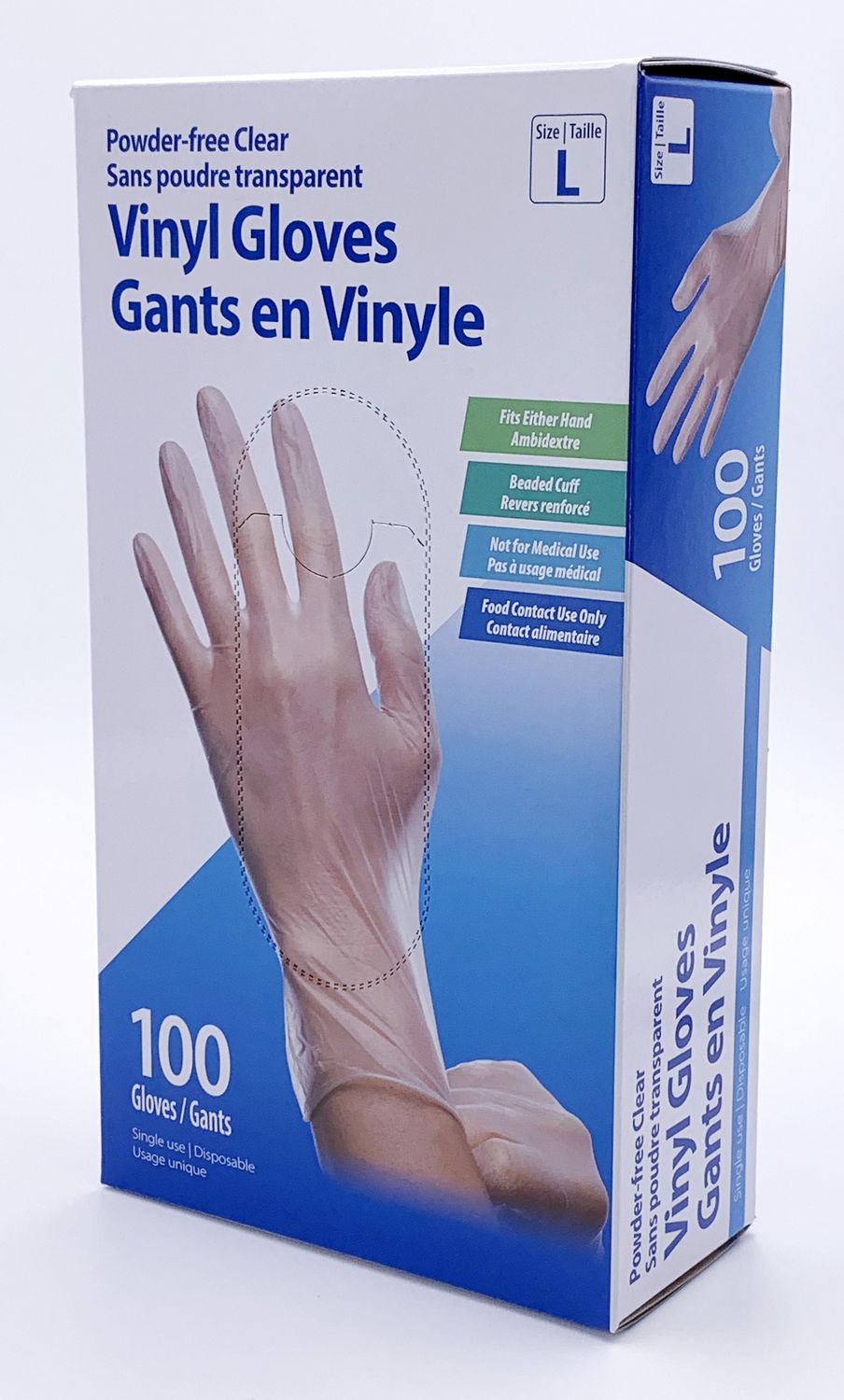 Gants en vinyle jetables sans poudre transparents 100 gants, taille G 