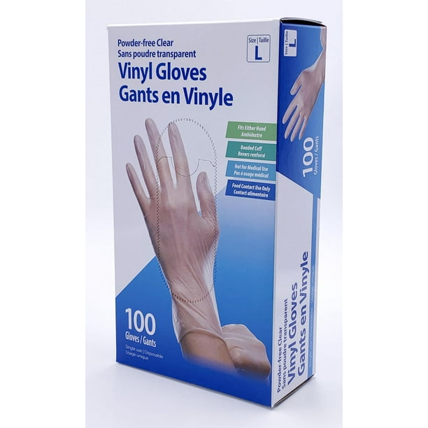 Boîte de 100 gants jetables vinyles transparents poudrés T9/10 - OJM004