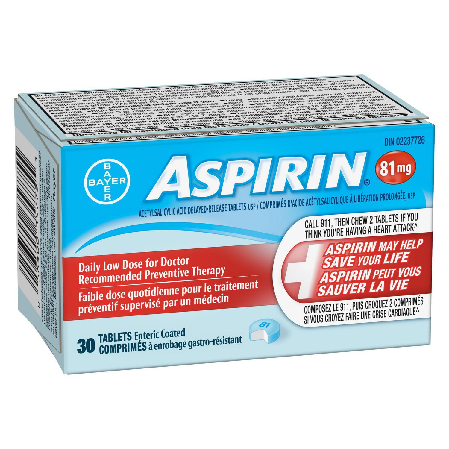 ASPIRIN 81mg Croque action, enrobage entérosoluble 30 comprimés