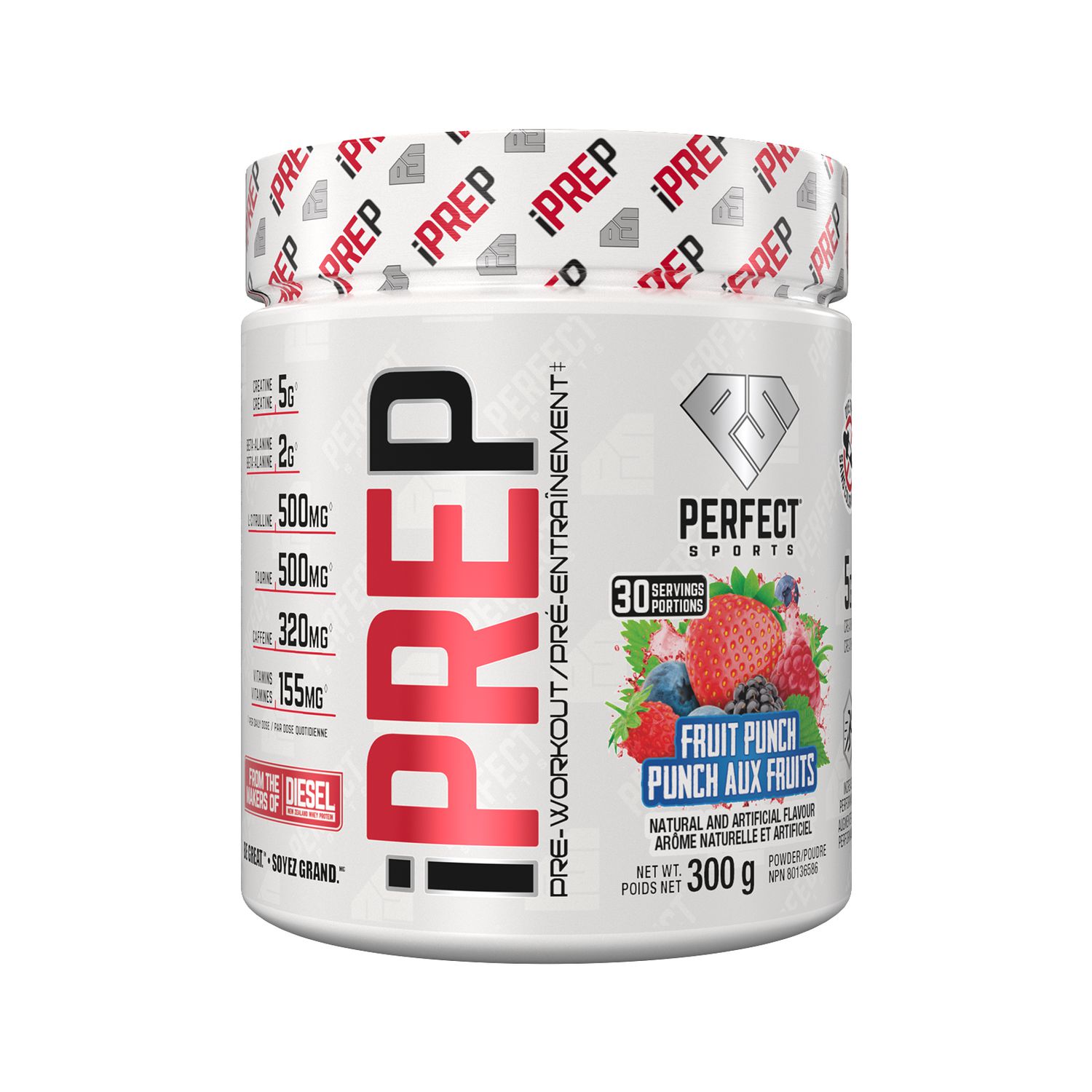 iPREP Advanced Pre-Workout with Creatine, Beta-Alanine, Vitamin C & Electolytes, Fruit Punch Candy, 300 g