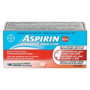 ASPIRIN 81mg, Amandes rapides quotidiennes à faible dose, saveur orange