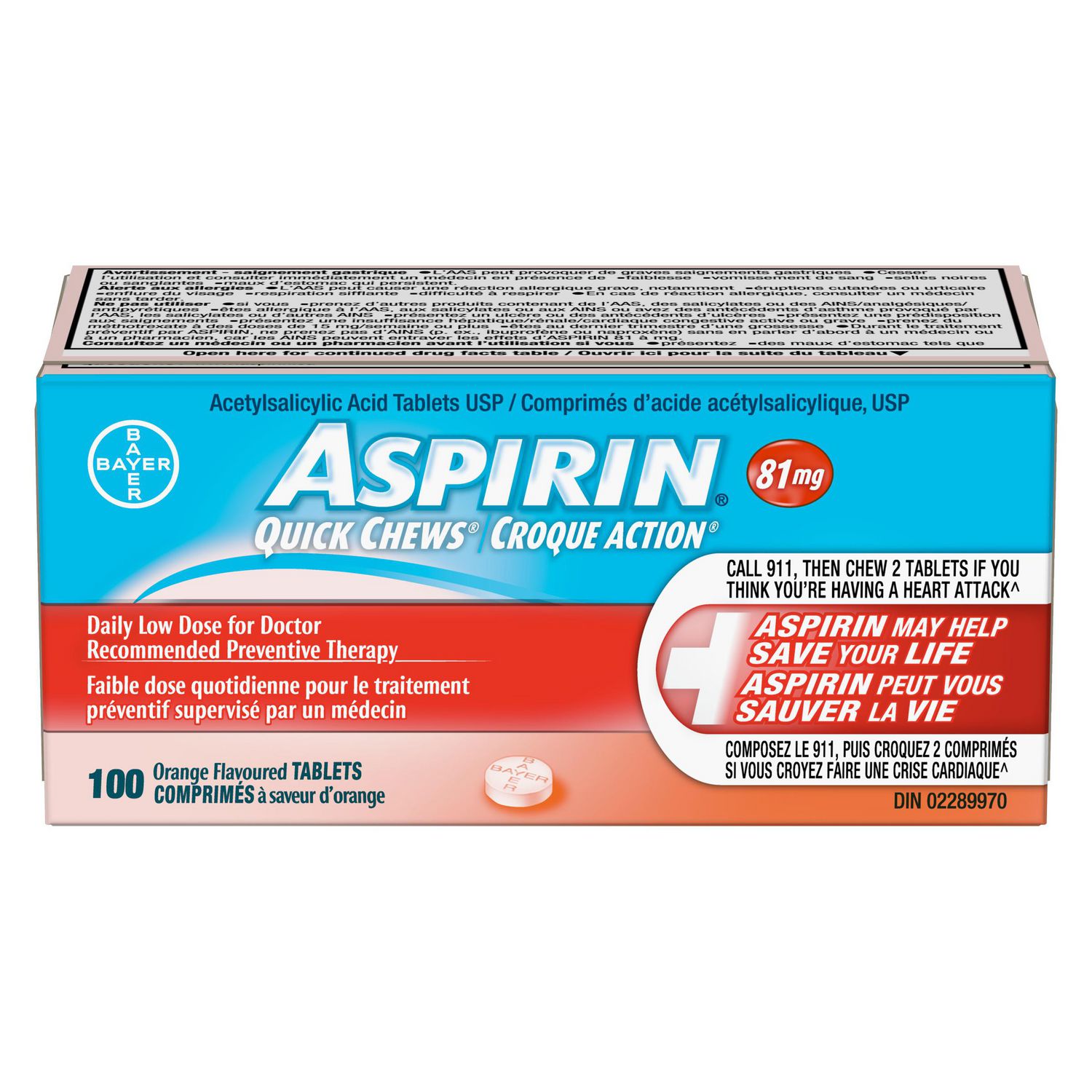 ASPIRIN 81mg, Daily Low Dose Quick Chews, Orange Flavour