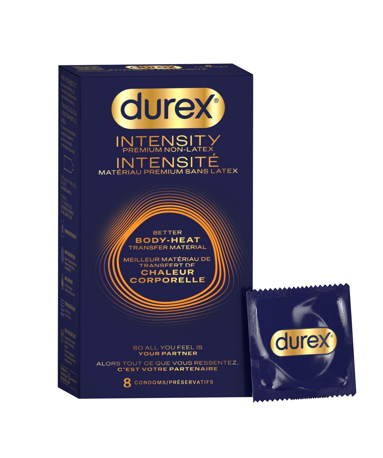 Durex Intensity Non-Latex Condoms, Ultra-Thin Condoms with Enhanced Sensitivity, Extra Silicone Lubrication, Latex-Free, Comfortable Fit, 8 Count