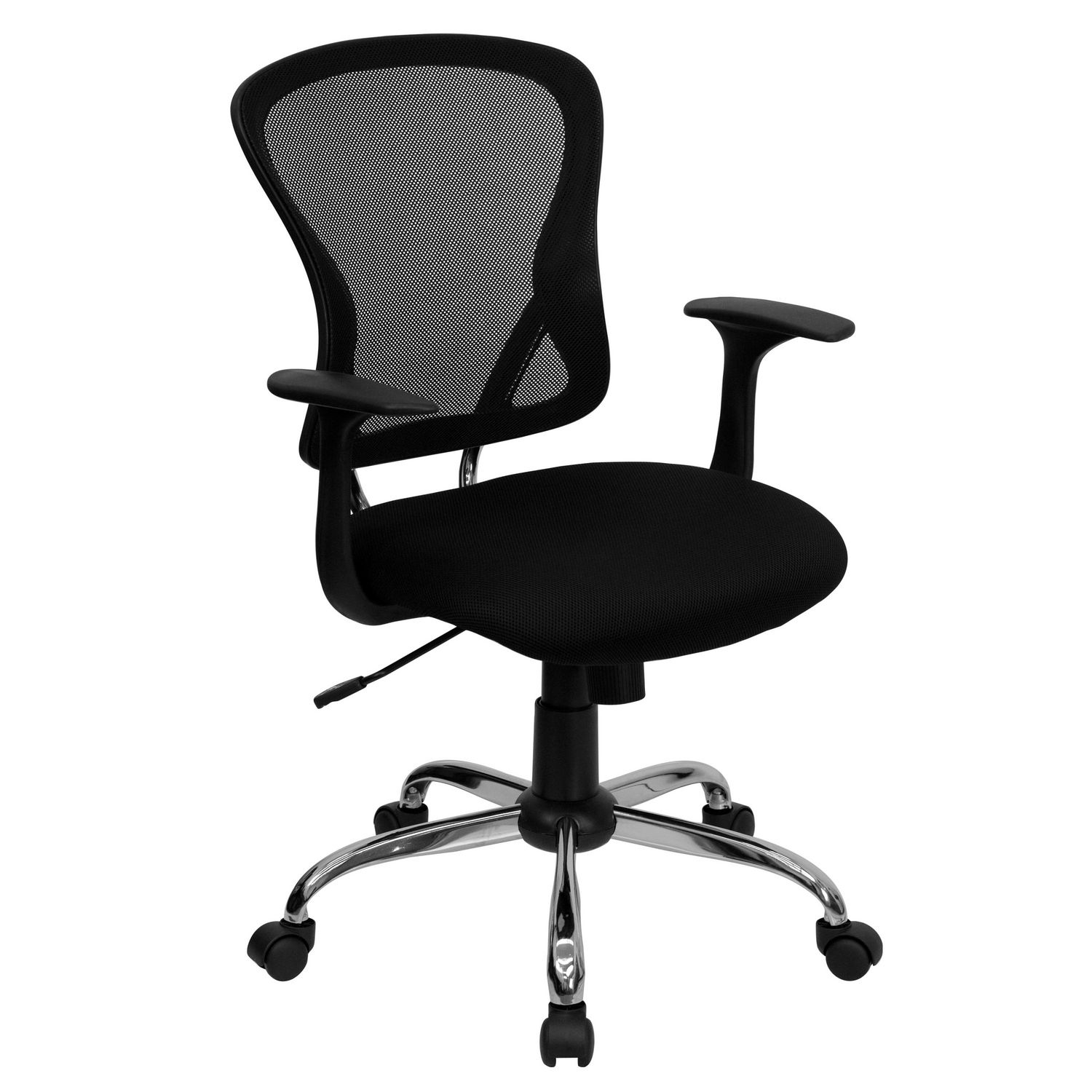 Mid-Back Black Mesh Swivel Task Chair with Chrome Base and Arms