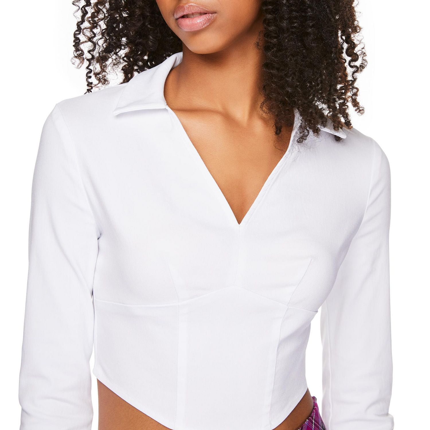 No Boundaries Women's Cropped Collar Shirt