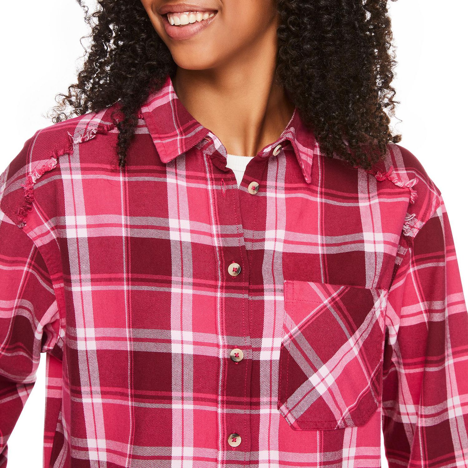 No Boundaries Plus Women's Frayed Hem Flannel Shirt 