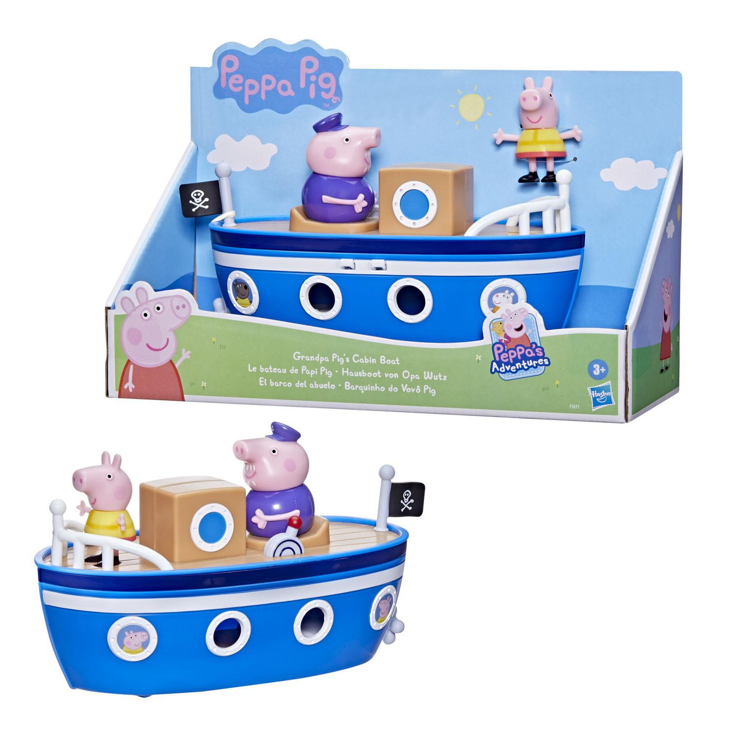 Peppa Pig Peppa's Adventures Grandpa Pig's Cabin Boat Vehicle Preschool  Toy: 1 Figure, Removable Deck, Rolling Wheels, for Ages 3 and Up 