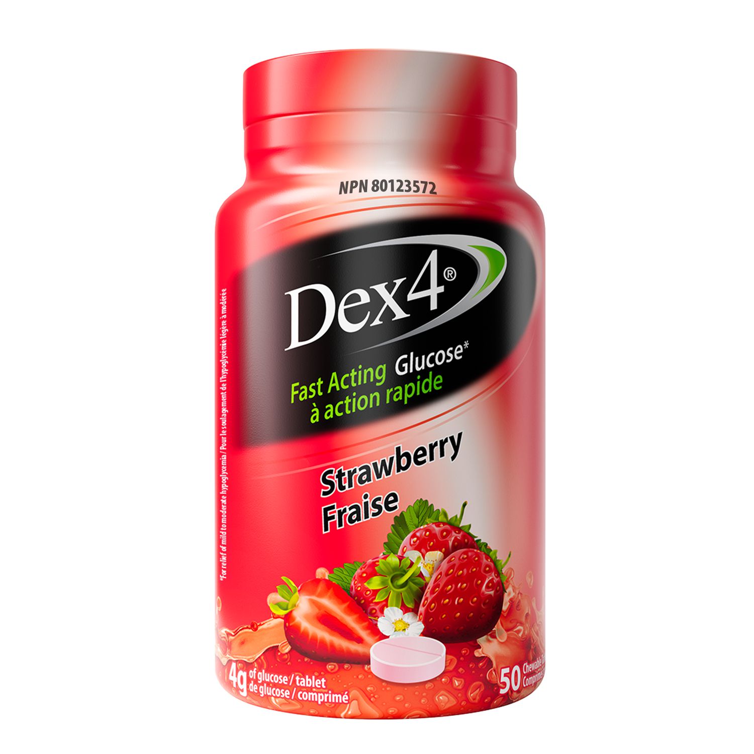 Dex4 Glucose Tablets – Strawberry Flavour – 50 Tablets per Bottle – Fast-Acting, Pre-Measured Glucose Tabs – Fat-Free, Gluten-Free, Sodium-Free