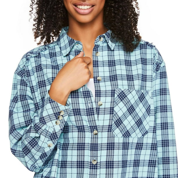 No Boundaries Women's Oversized Flannel Shirt 