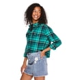 thumbnail image 2 of No Boundaries Women's Cropped Flannel Shirt, 2 of 6