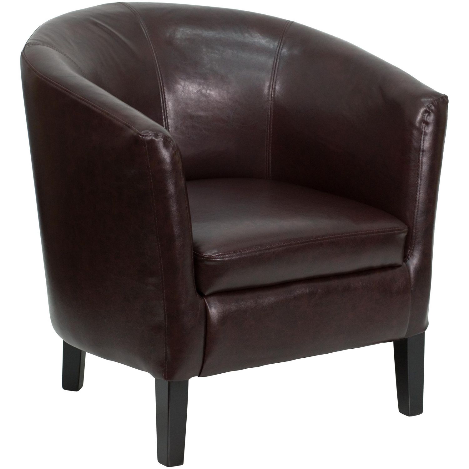 Brown Leather Barrel Shaped Guest Chair, Brown Leather Barrel Chair