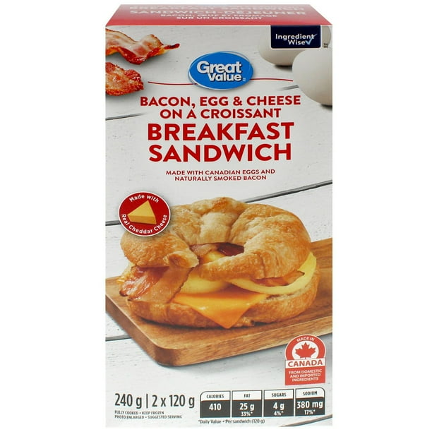 Great Value Bacon, Egg & Cheese on a Croissant Breakfast Sandwich, 240