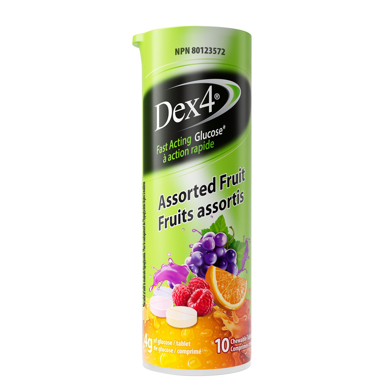Dex4 Comprimés de glucose – Tube de voyage – Saveur framboise – 10 comprimés – Comprimés de glucose à action rapide et pré-dosés – Sans gras, sans gluten, sans sodium
