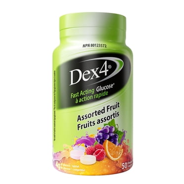 Dex4 Glucose Tablets – Assorted Fruit Flavour – – Fast-Acting, Pre-Measured Glucose Tabs – Fat-Free, Gluten-Free, Sodium-Free
