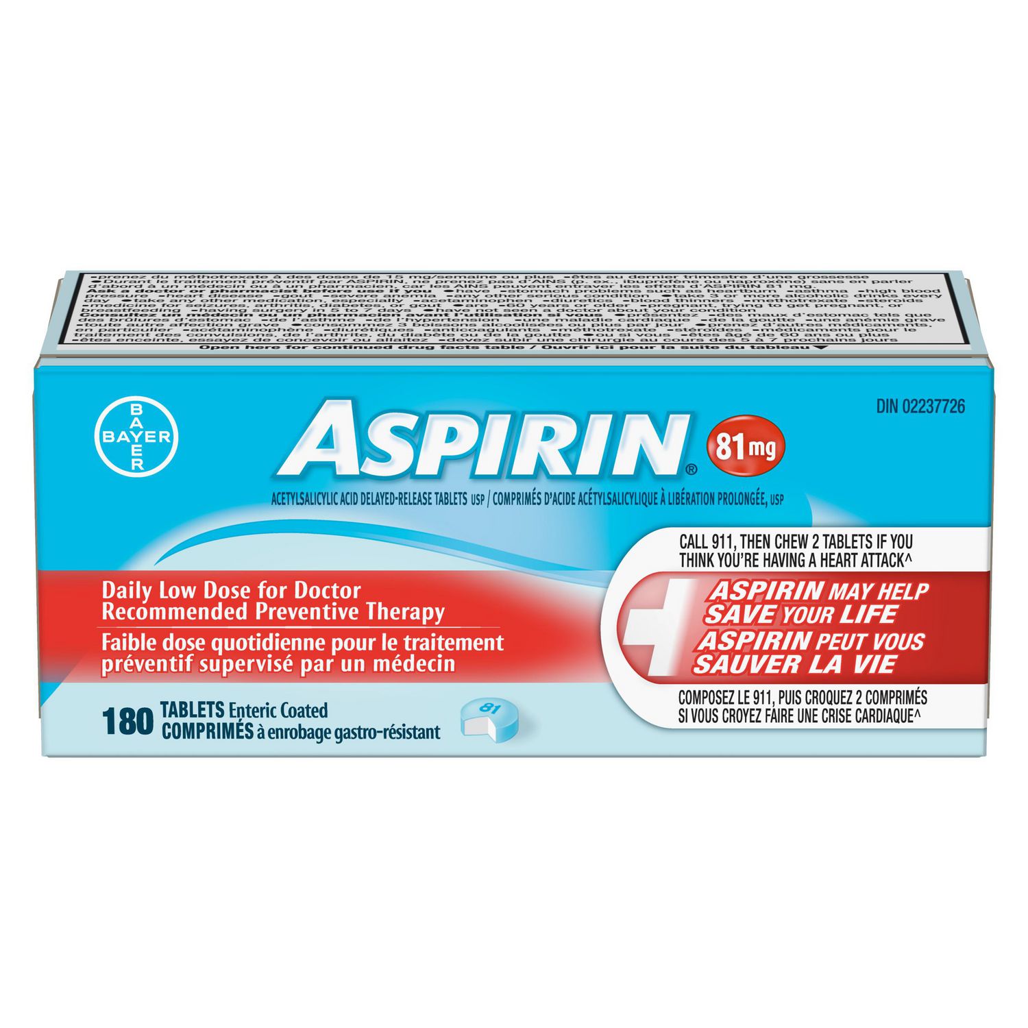 Aspirin 81mg Daily Low Dose Preventative Therapy, 180 Tablets