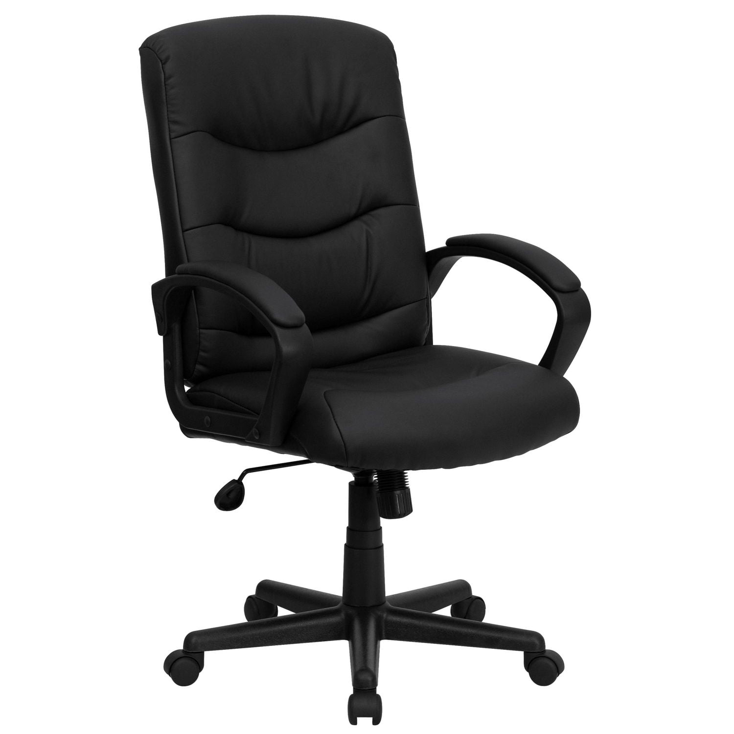 Mid-Back Black Leather Executive Swivel Chair with Three Line ...