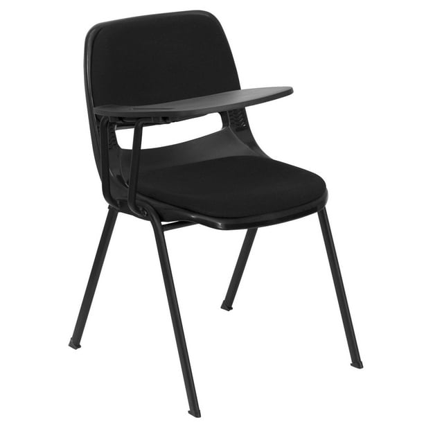 Chaise coquille noire, ergonomique et rembourrée à accoudoir-tablette rabattable pour droitier