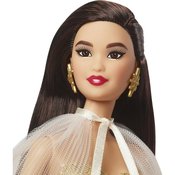 Poupée Barbie Signature Joyeux Noël 2023- avec Robe De Soirée Dorée –