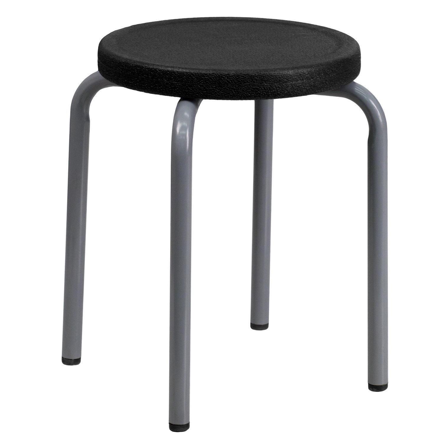 Stackable Stool with Black Seat and Silver Powder Coated Frame