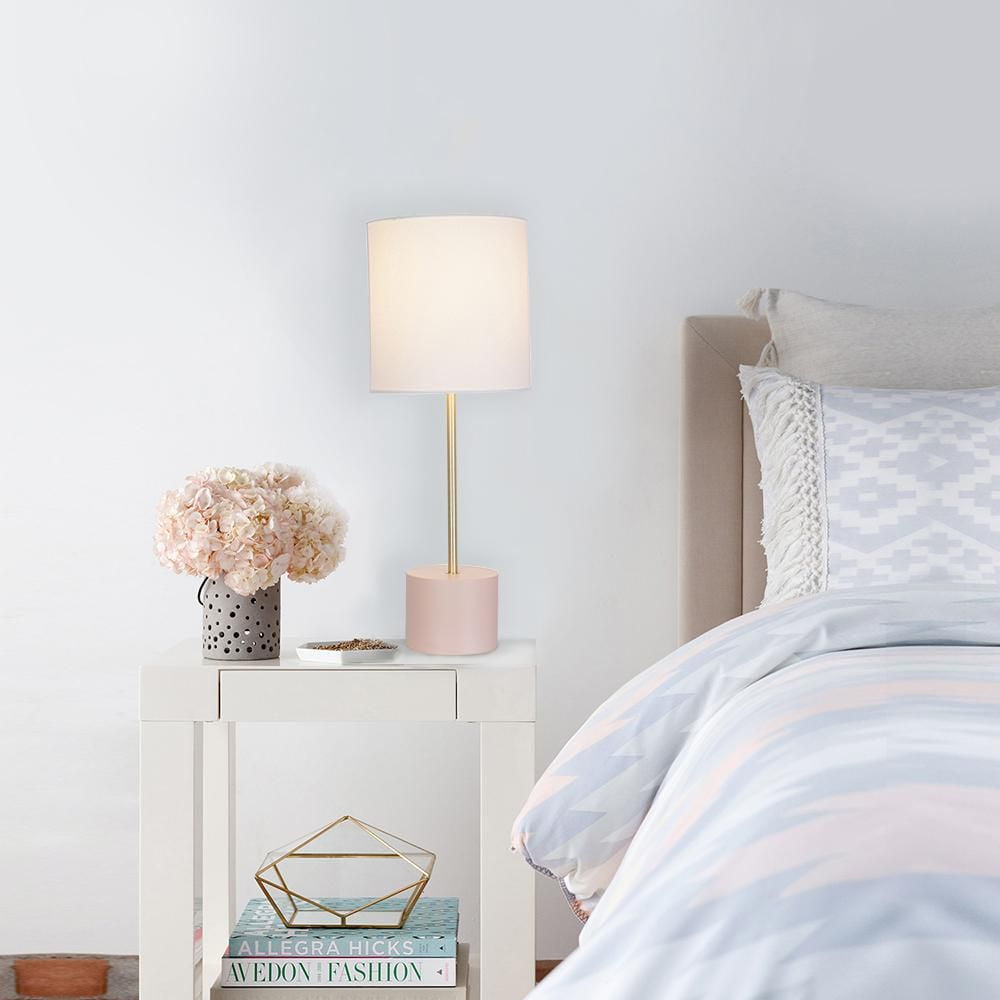 hometrends Block Table Lamp with Blush Base And Brass Accents Walmart