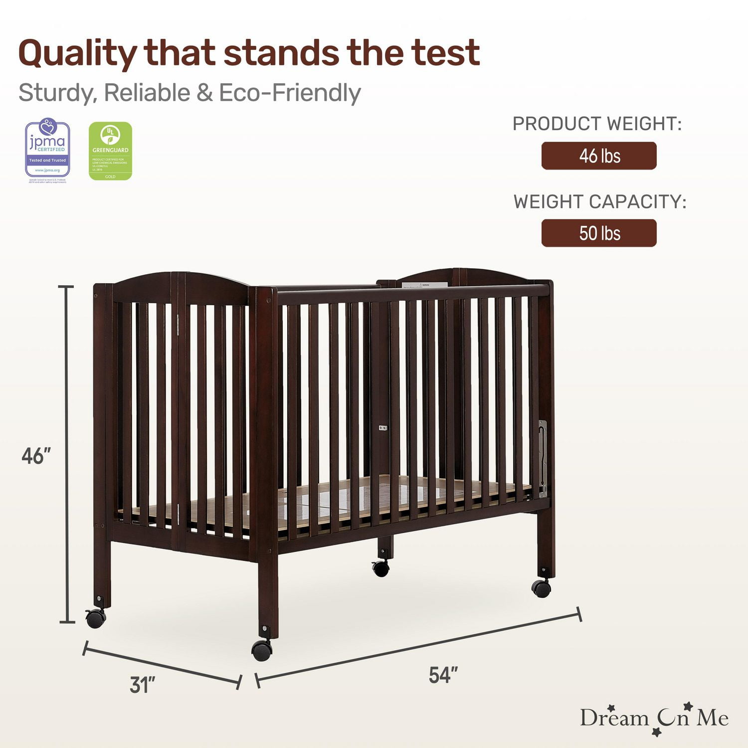 Dream On Me Folding Full Size Crib 2 Mattress Height