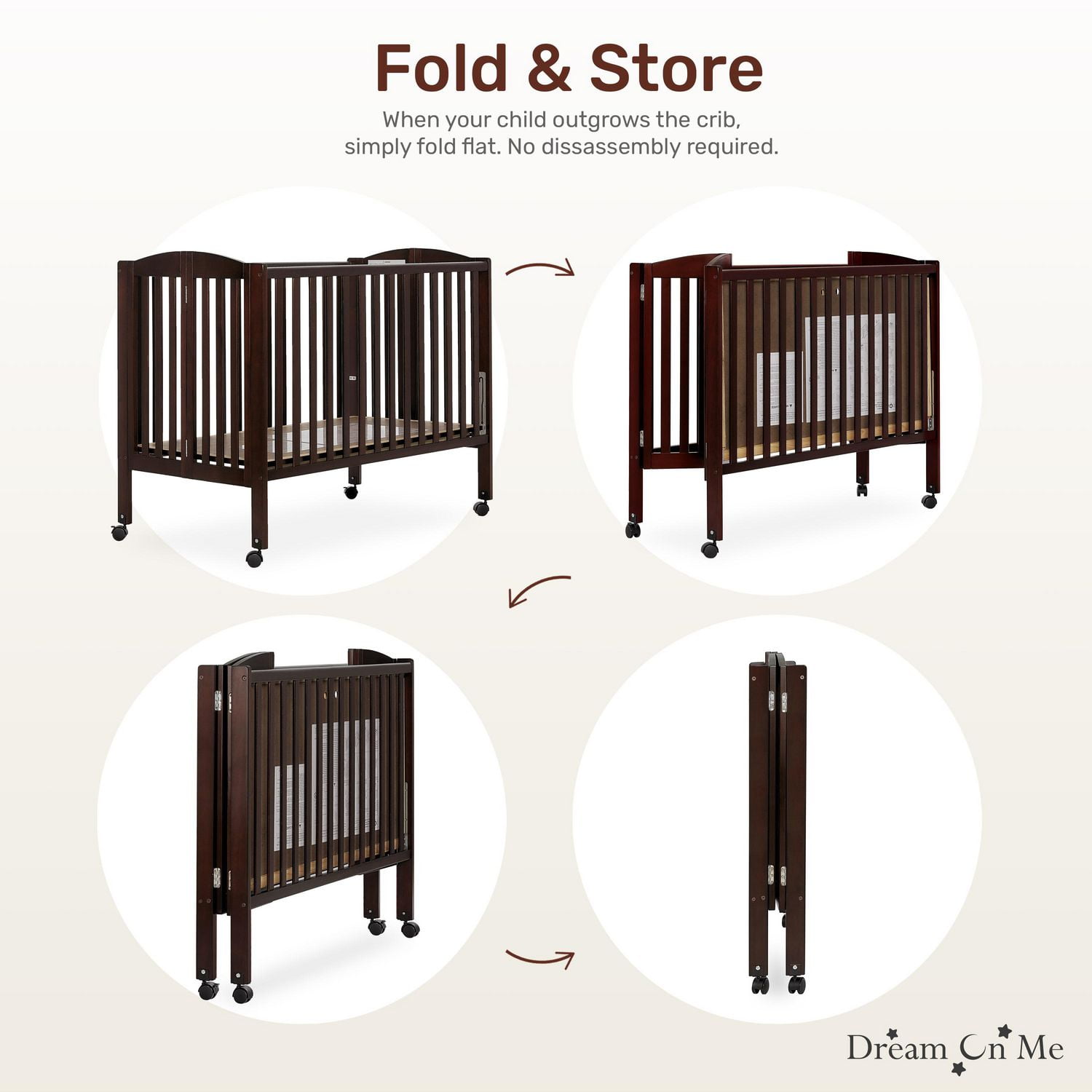 Dream On Me Folding Full Size Crib 2 Mattress Height Walmart