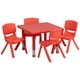 Ensemble de table d’activités carrée de 24 po en plastique rouge à hauteur réglable avec 4 chaises – image 1 sur 2