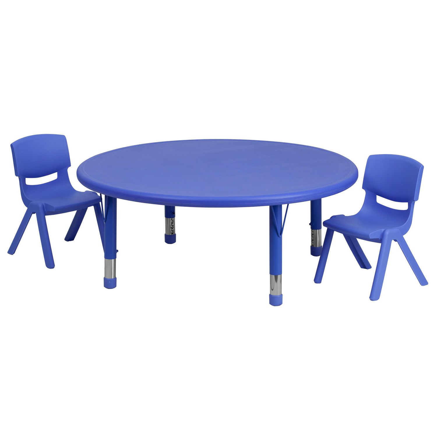 45'' Round Blue Plastic Height Adjustable Activity Table Set with 2