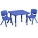 Ensemble de table d’activités carrée de 24 po en plastique bleu à hauteur réglable avec 2 chaises – image 1 sur 9