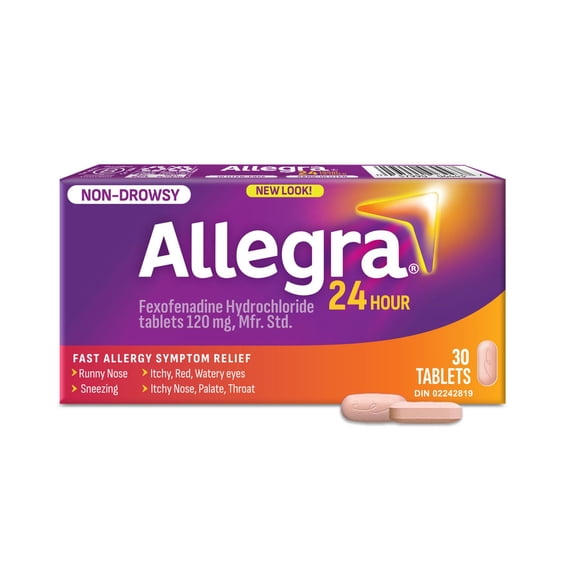Allegra 24 Hour Allergy Medication, Non Drowsy, Fast and Effective Multi-Symptom Allergy Relief Medicine for Sneezing, Watery Eyes and Itchy Throat, Fexofenadine Hydrochloride 120 mg, 30 Tablets, Valu
