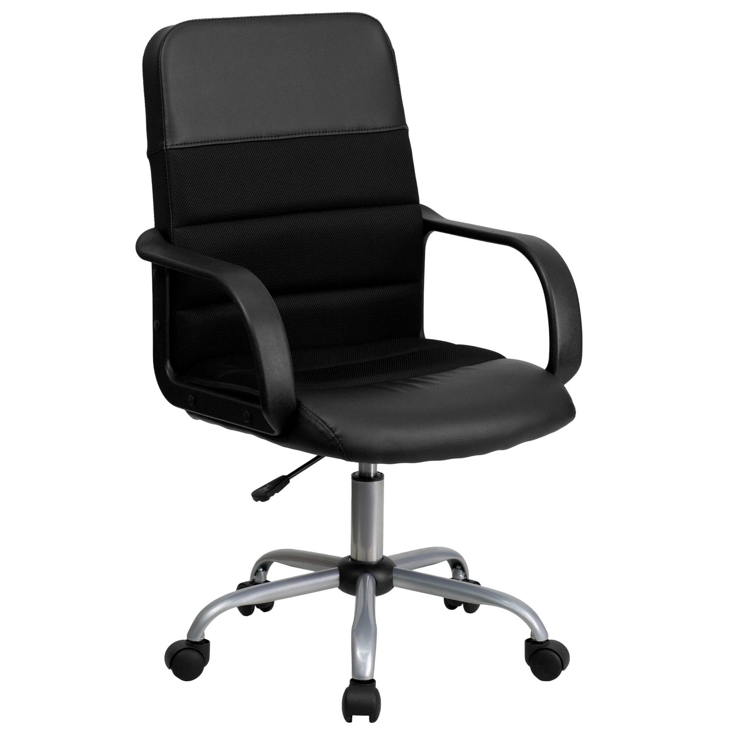 Mid-Back Black Leather and Mesh Swivel Task Chair with Arms | Walmart